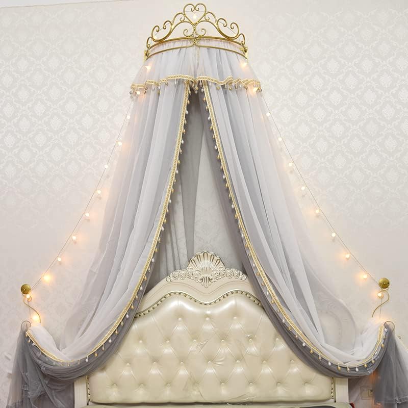 Girl Bed Curtain Princess Crown Mosquito Netting Children Room Decor Bedside Yarn Net Romantic Princess Tents Bed Canopy Valance (Light Pink)