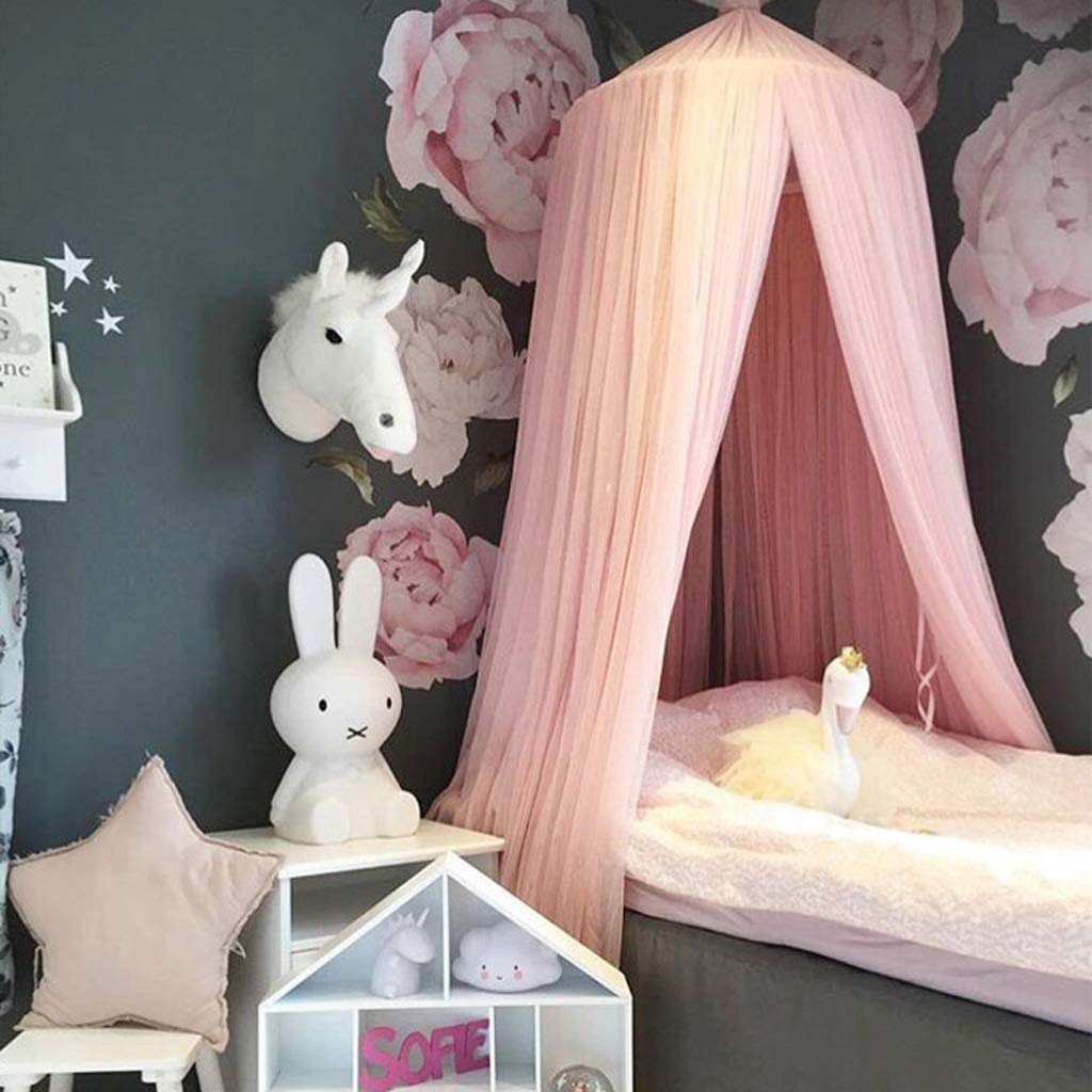 OldPAPA Bed Canopy for Girls - Princess Bed Canopy Mosquito Net Nursery Play Room Decor Dome Premium Yarn Netting Curtains Baby Game Dream Castle, Pink