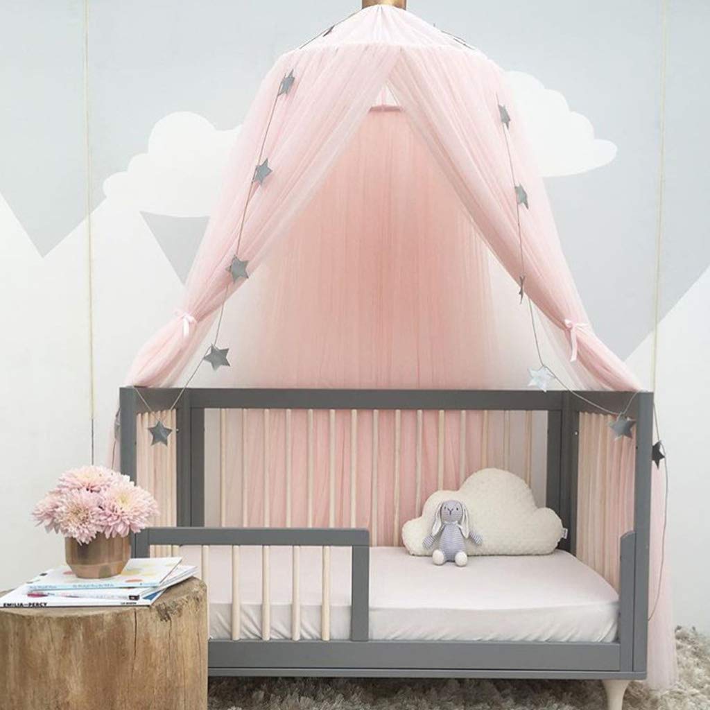 OldPAPA Bed Canopy for Girls - Princess Bed Canopy Mosquito Net Nursery Play Room Decor Dome Premium Yarn Netting Curtains Baby Game Dream Castle, Pink