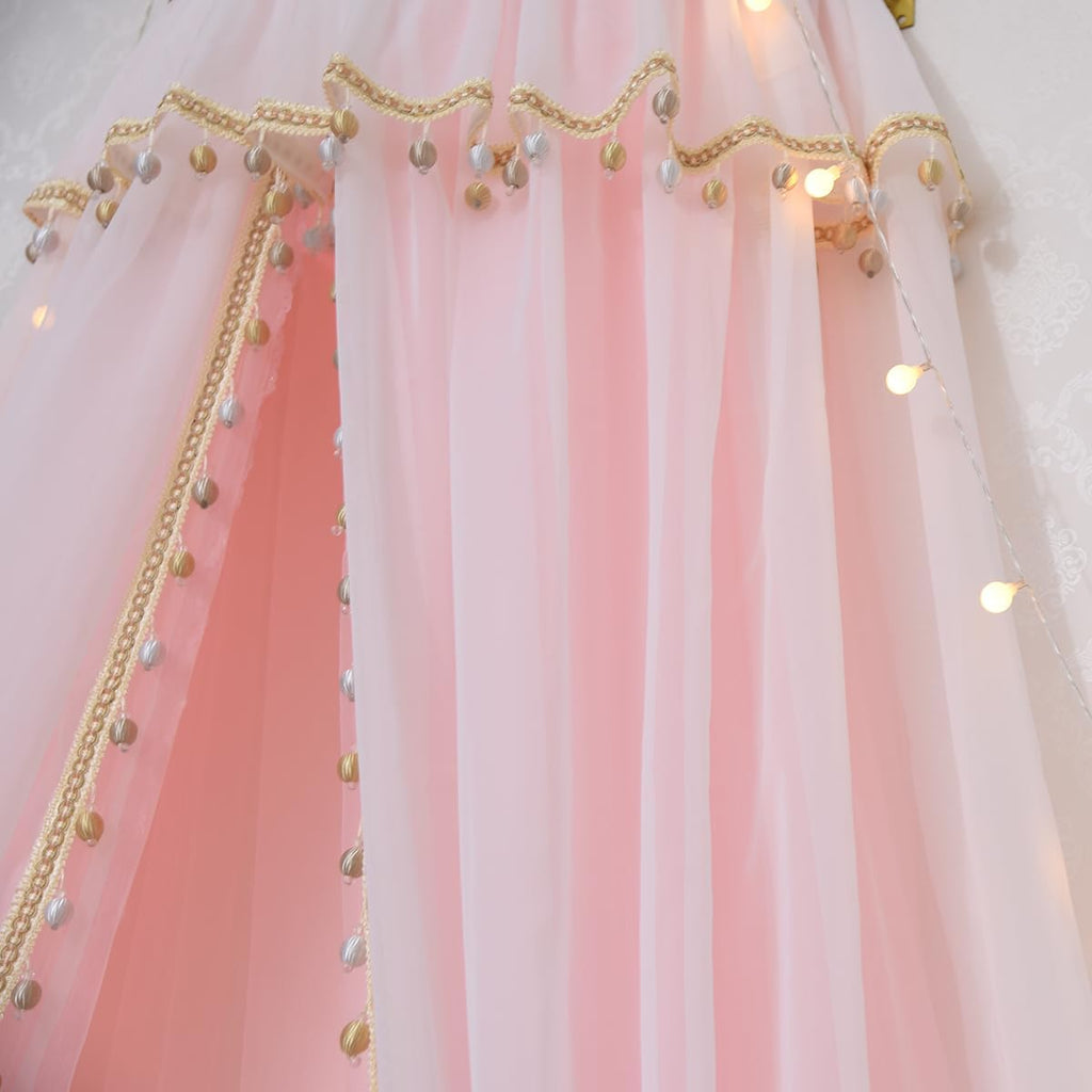 Girl Bed Curtain Princess Crown Mosquito Netting Children Room Decor Bedside Yarn Net Romantic Princess Tents Bed Canopy Valance (Light Pink)