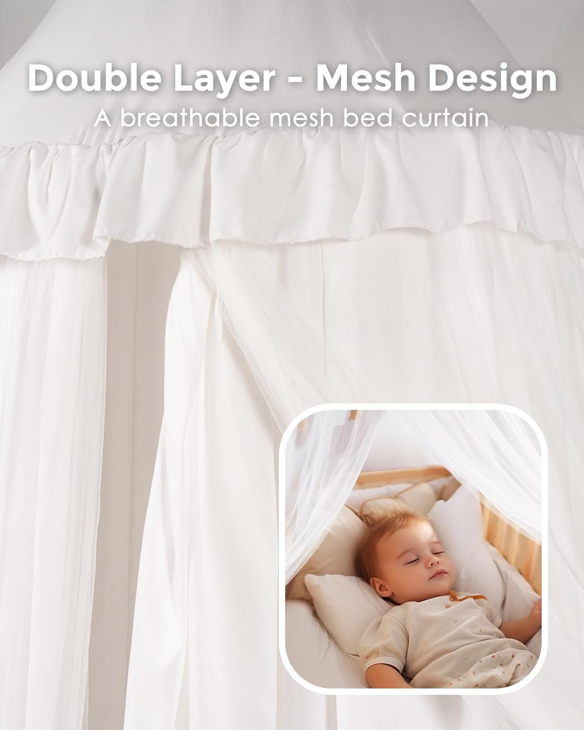 Large Bed Canopy with Star Lights, Double Layer Canopy for Bed, Princess Play Tent for Girls Room, Breathable Canopy Bed Curtain for Children Reading Nook, Machine Washable Canopy, 40''x106'', Pink