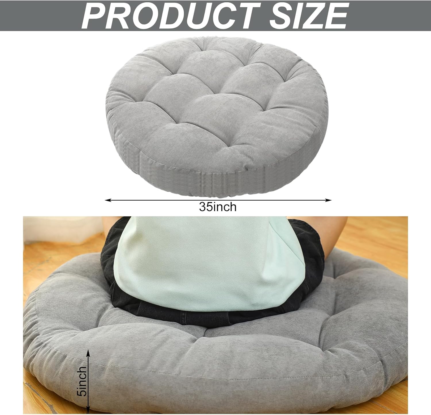 Large Floor Cushion Seating Round Floor Pillows Cushions for Adults Oversized Playroom Pillows Reading Nook Big Pillow for Sitting Meditation Yoga Living Room Sofa Balcony(Gray)