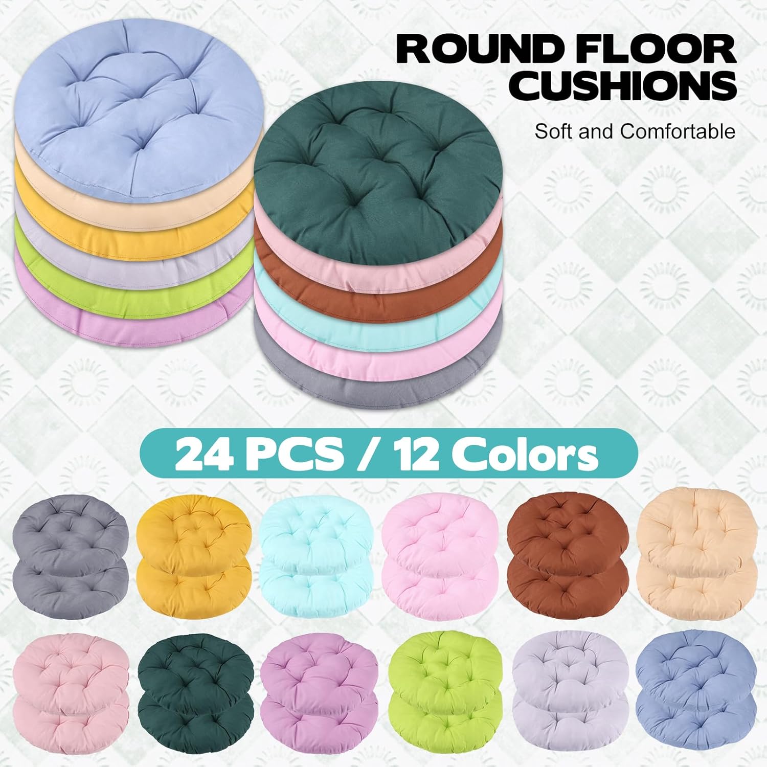 24 Pcs 16 Inch Round Floor Pillows Round Floor Cushions for Kids Adluts Flexible Seating Pillows Chair Floor Cushion Reading Cushion for Classroom Home School Playing Supplies 12 Colors