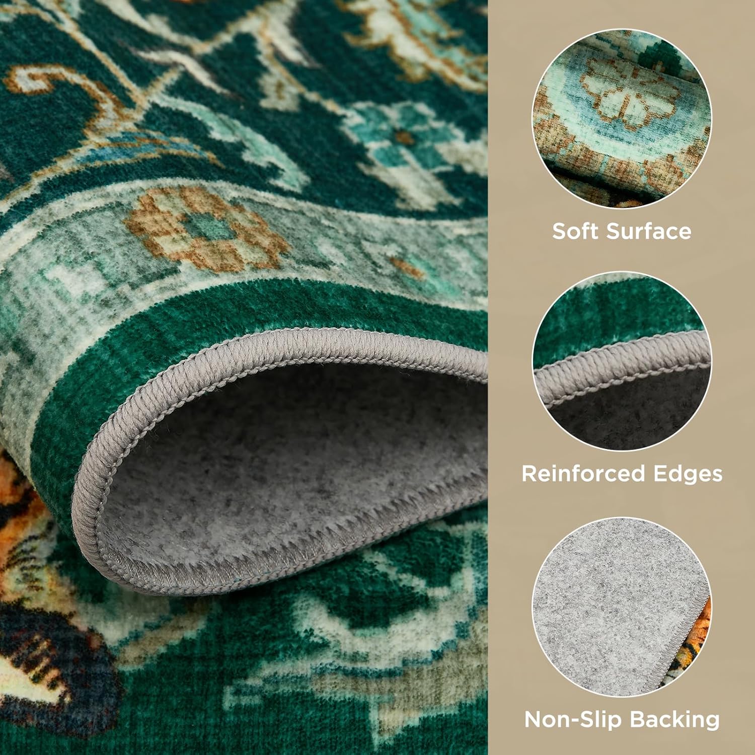 Joydeco Tiger Print Washable 8x10 Rugs for Living Room, Boho Green Cheetah Area Rugs for Bedroom Aesthetic, Large Vintage Non Slip Throw Floor Carpet for Dining Room Office Playroom Dorm