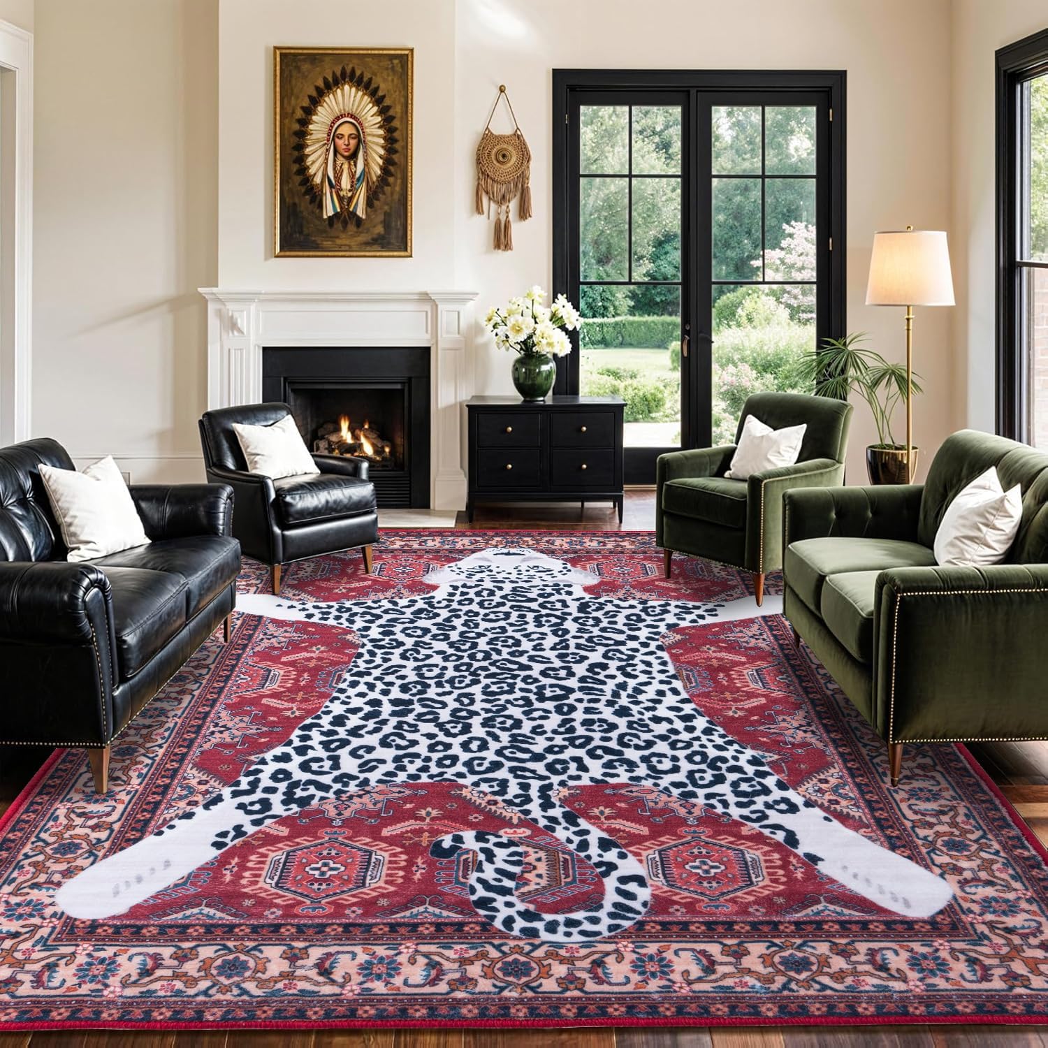 5x7 FT Leopard Rug for Living Room Pink Leopard Vintage Animal Rug Aesthetic Pink Rugs for Girls Room Nursery Bedroom Home Office Dorm Thin Bright Blush Pink Carpet (Light Pink, 5X7 FT)