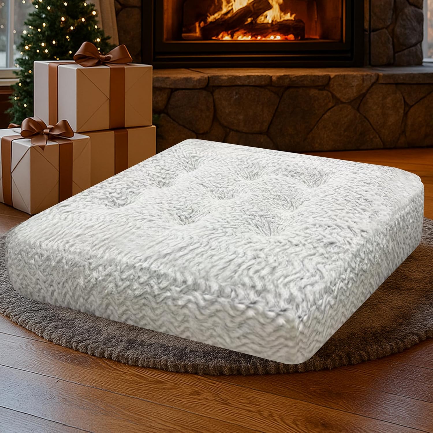 Degrees of Comfort Meditation Floor Pillow, Round Large Pillows Seating for Adults, Tufted Corduroy Cushion for Tatami Living Room, Grey, 22 Inch