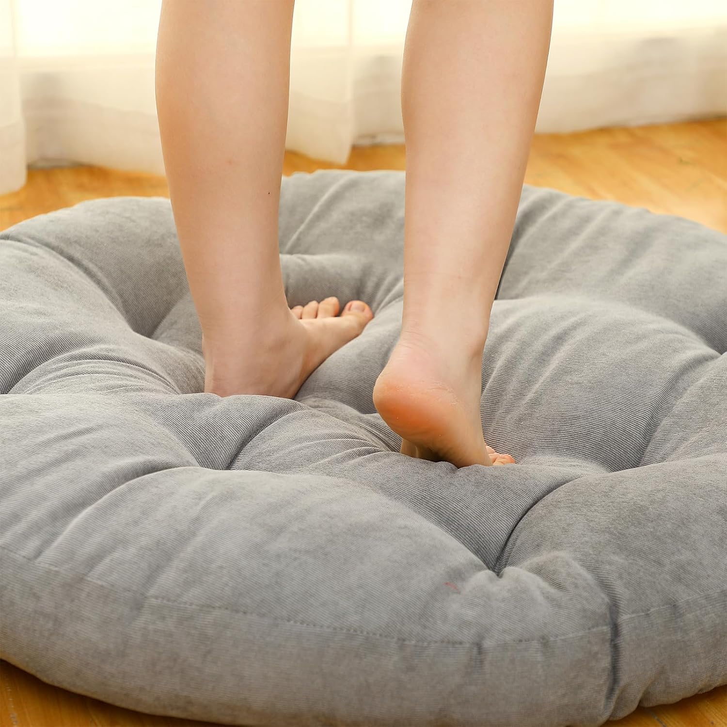 Large Floor Cushion Seating Round Floor Pillows Cushions for Adults Oversized Playroom Pillows Reading Nook Big Pillow for Sitting Meditation Yoga Living Room Sofa Balcony(Gray)