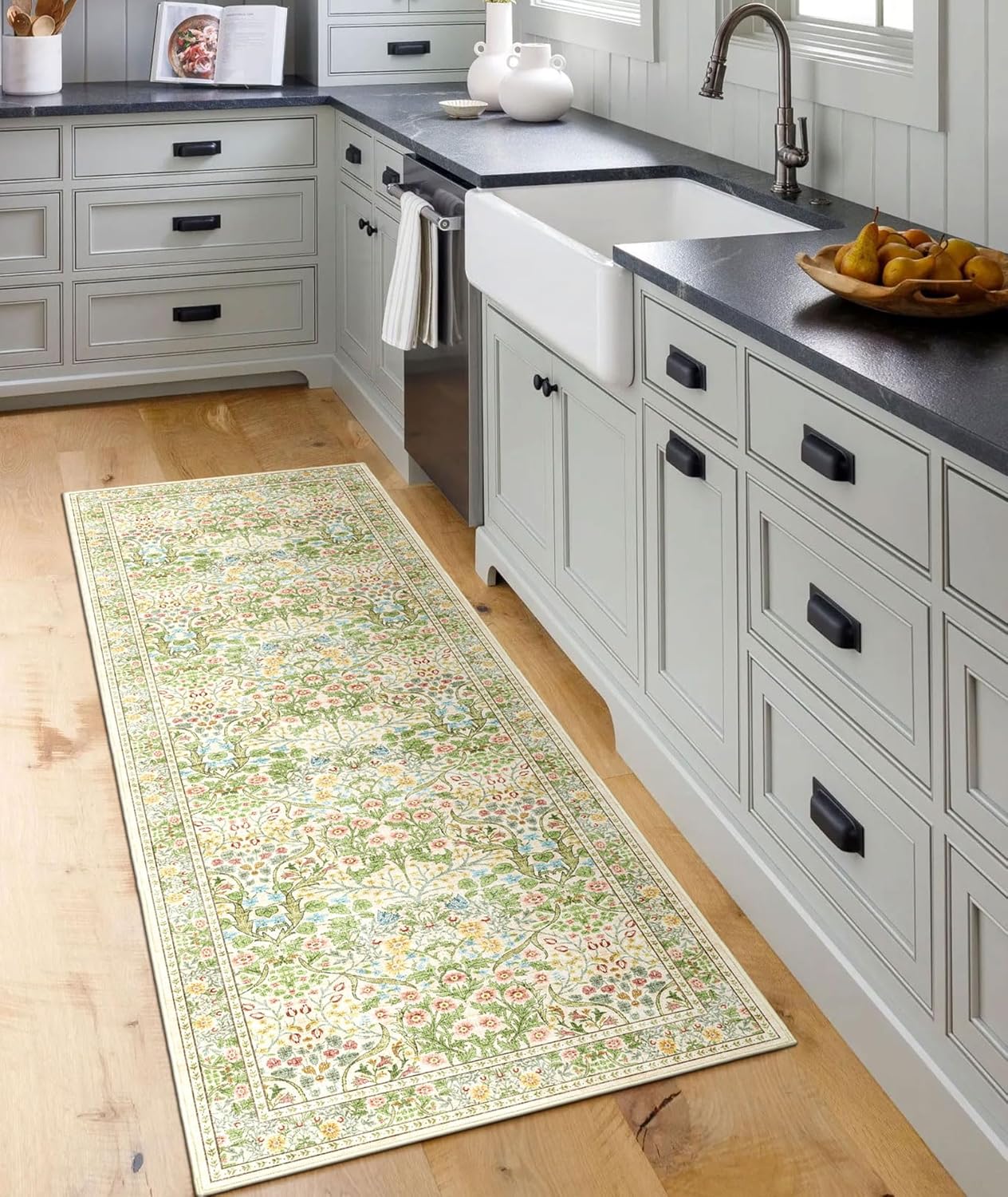 Floral 5x8 Living Room Area Rug - Sage Green Soft Washable Boho Rugs for Bedroom Aesthetic Stain Resistant Carpet Non Slip Modern Insect Print Rugs for Living Room Dining Room Kids Room Office