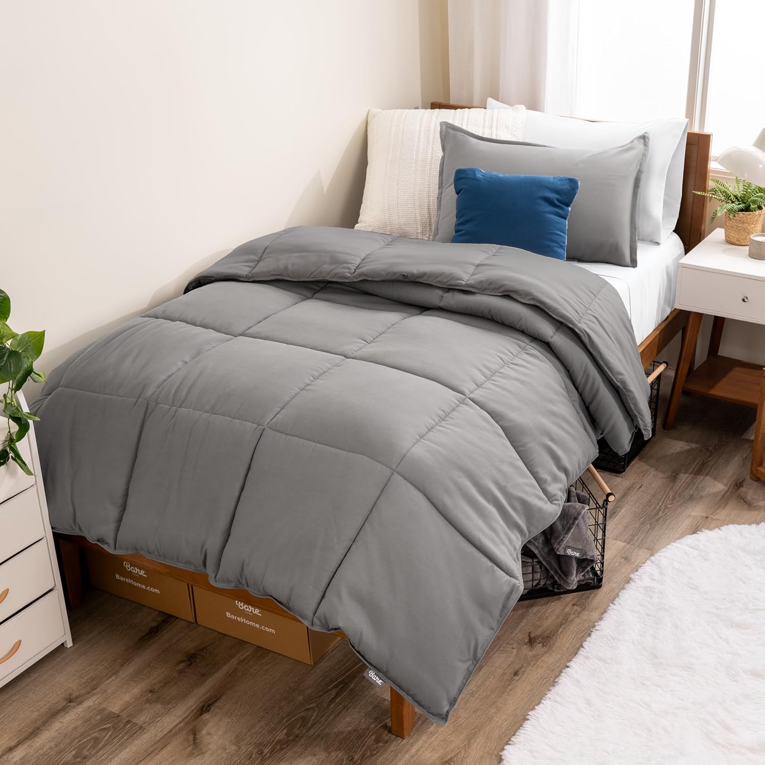 Bare Home Comforter Set - Queen Size - Ultra-Soft - Goose Down Alternative - Premium 1800 Series - All Season Warmth (Queen, Grey)
