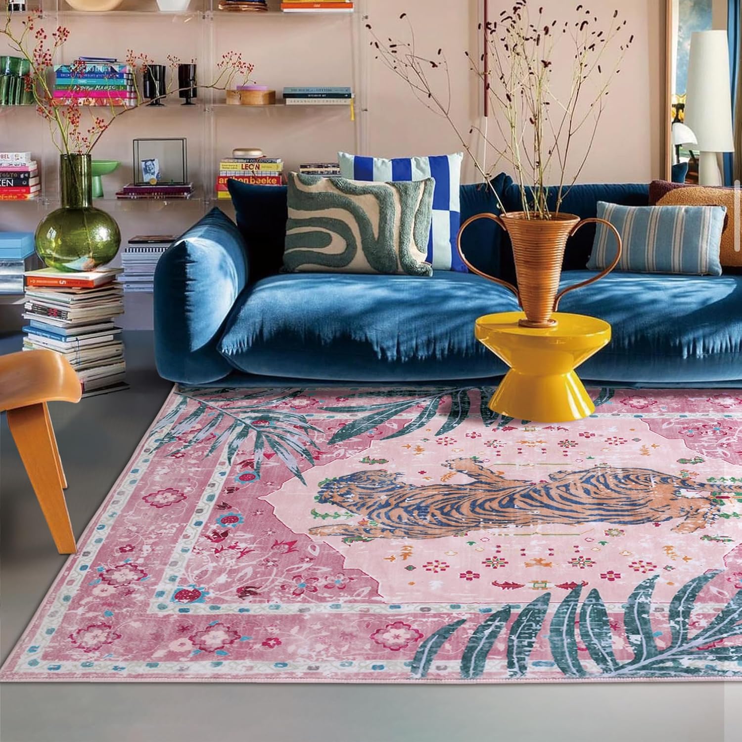 5x7 FT Leopard Rug for Living Room Pink Leopard Vintage Animal Rug Aesthetic Pink Rugs for Girls Room Nursery Bedroom Home Office Dorm Thin Bright Blush Pink Carpet (Light Pink, 5X7 FT)