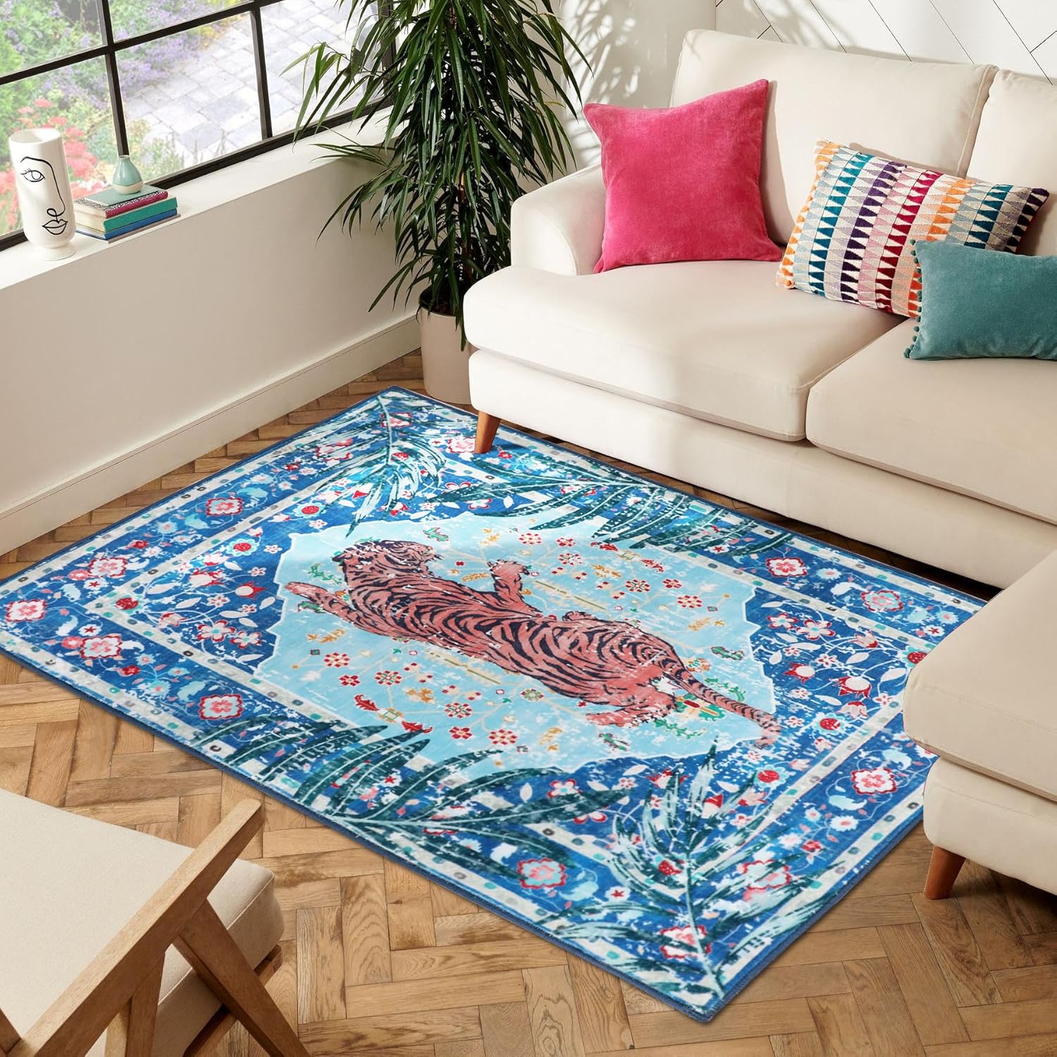 5x7 FT Leopard Rug for Living Room Pink Leopard Vintage Animal Rug Aesthetic Pink Rugs for Girls Room Nursery Bedroom Home Office Dorm Thin Bright Blush Pink Carpet (Light Pink, 5X7 FT)