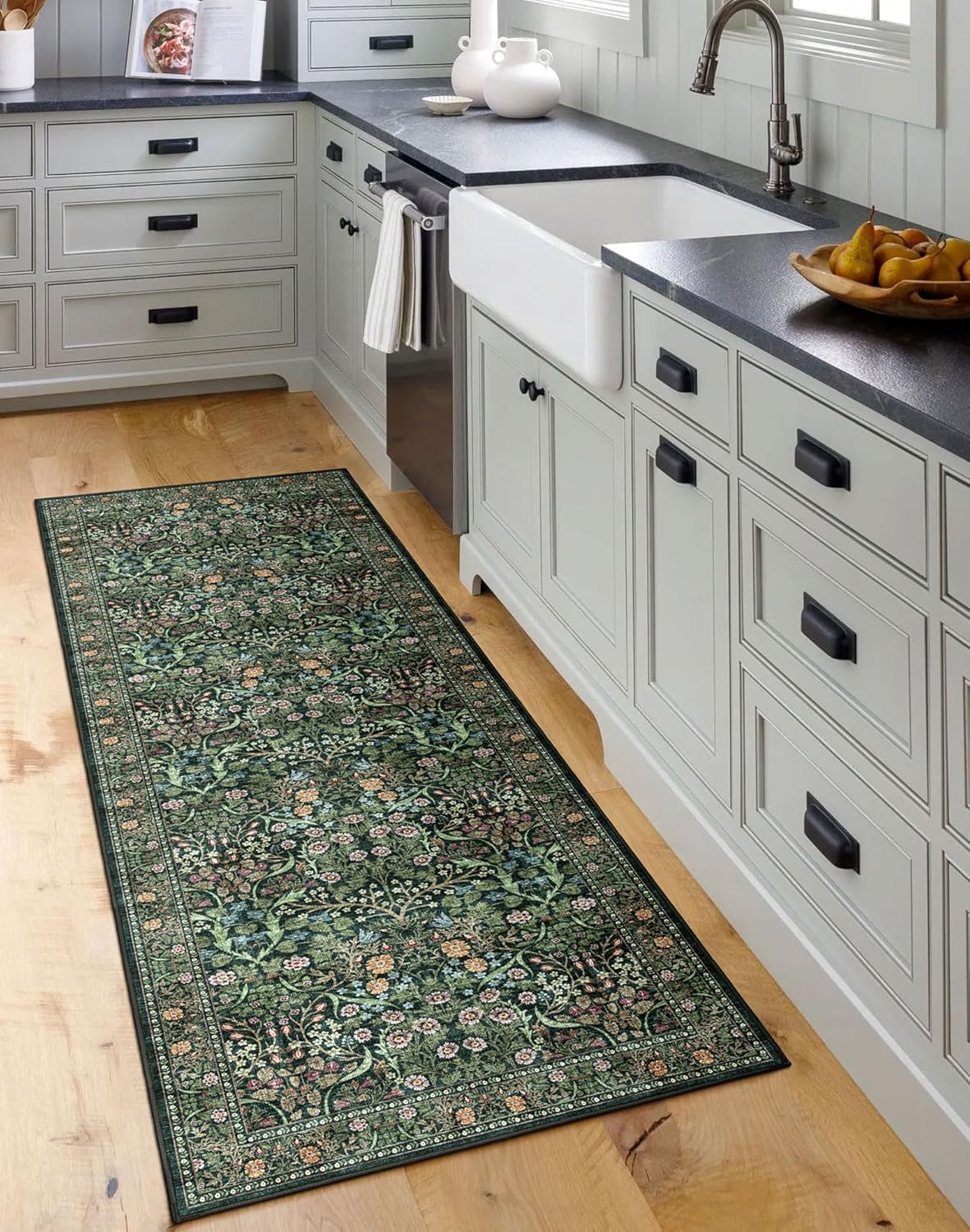 Floral 5x8 Living Room Area Rug - Sage Green Soft Washable Boho Rugs for Bedroom Aesthetic Stain Resistant Carpet Non Slip Modern Insect Print Rugs for Living Room Dining Room Kids Room Office