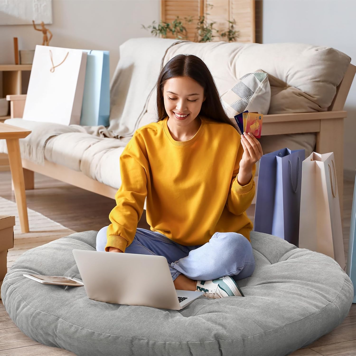 Large Floor Cushion Seating Round Floor Pillows Cushions for Adults Oversized Playroom Pillows Reading Nook Big Pillow for Sitting Meditation Yoga Living Room Sofa Balcony(Gray)