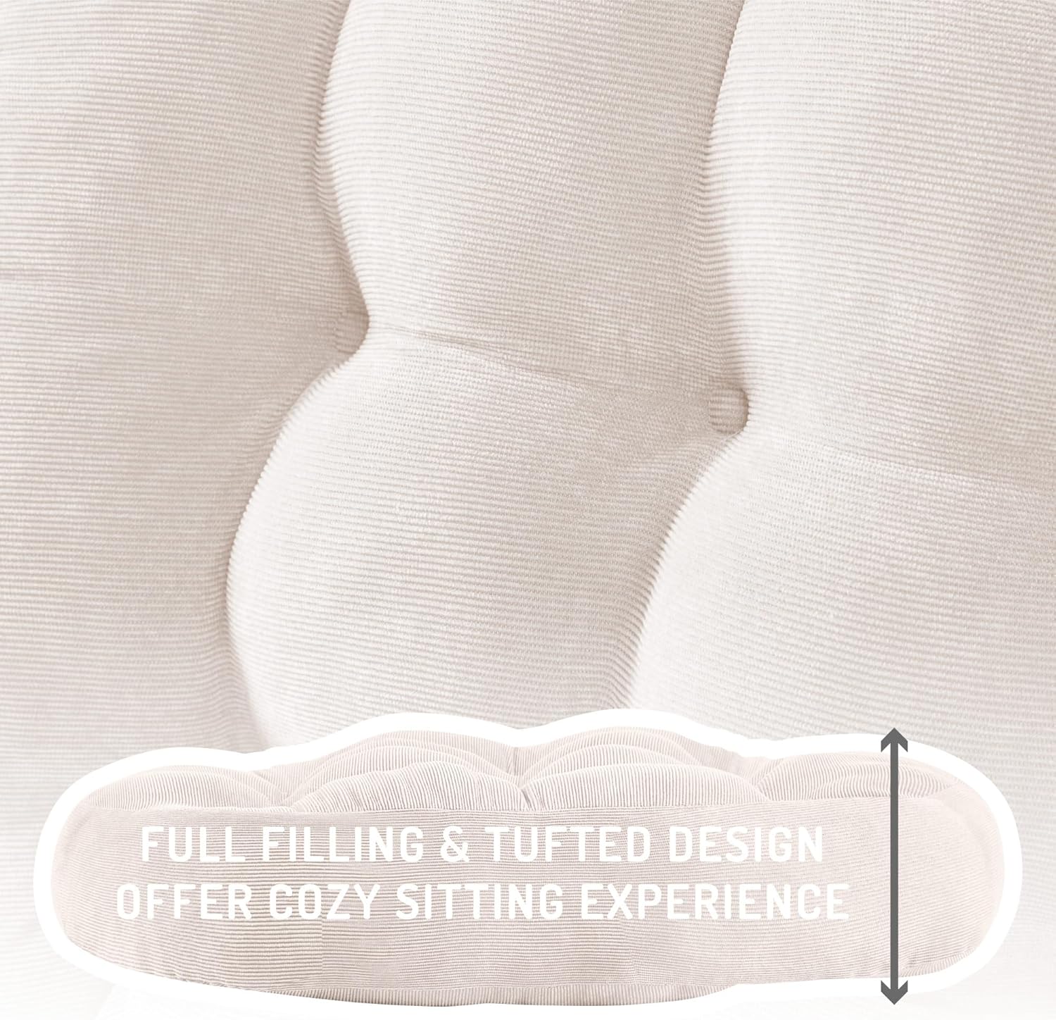 Meditation Floor Pillow Set of 2, Round Large Pillows Seating for Adults, Tufted Corduroy Cushion for Living Room Tatami, Beige 22 Inch