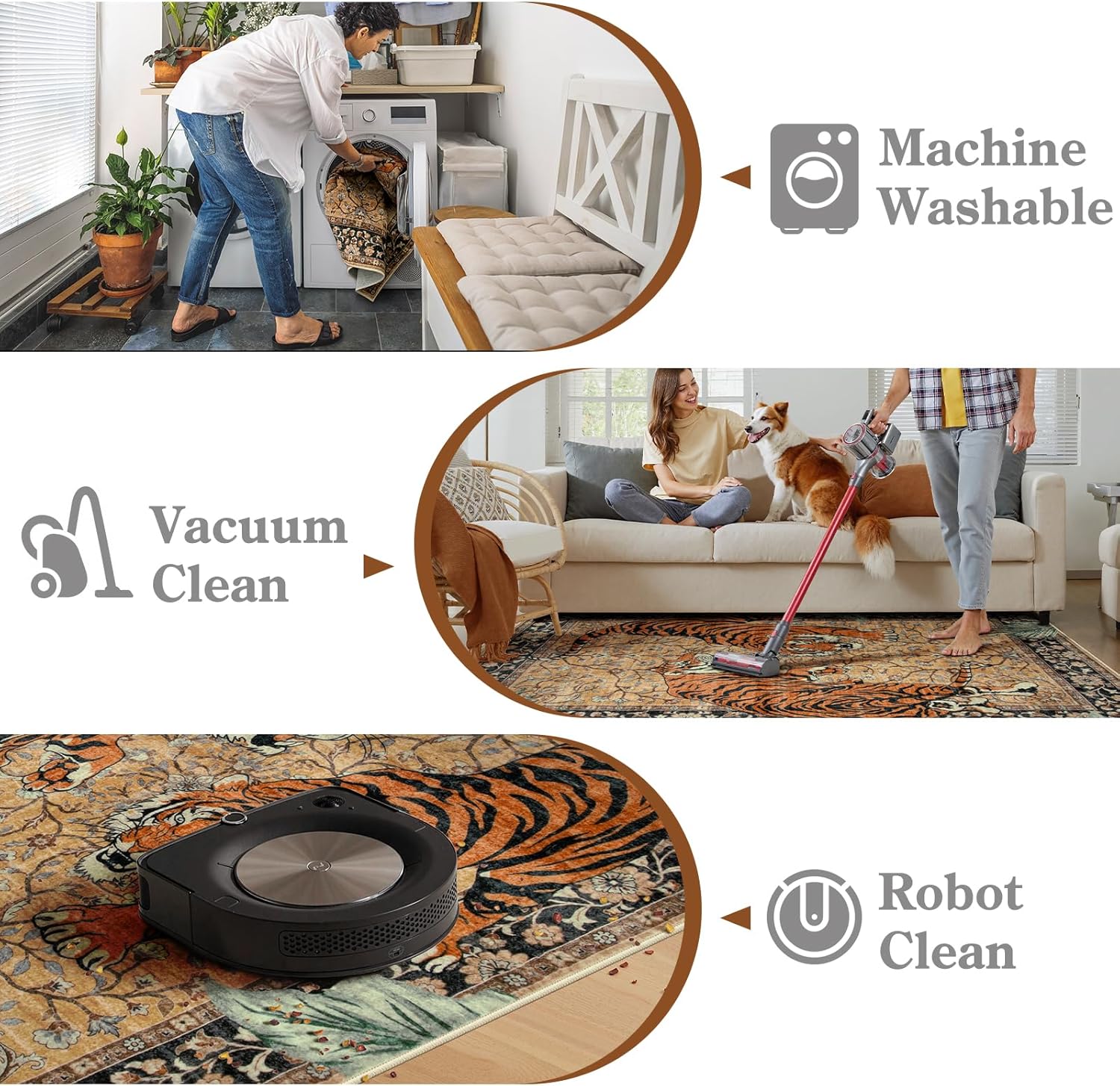 Moynesa Tiger 5x7 Area Rugs, Boho Washable Rugs for Living Room, Vintage Soft Dining Room Rug, Non Slip Ultra Thin Stain Resistant Large Floor Carpet for Office Bedroom, Camel