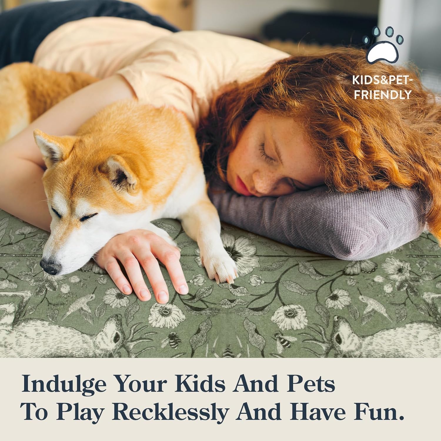 Lahome Boho Animal Washable Rugs for Living Room 8x10, Green Soft Rugs for Bedroom, Botanical Large Boho Non Slip Dining Room Carpet for Under Table Office Kids Playroom (8x10ft,Green)