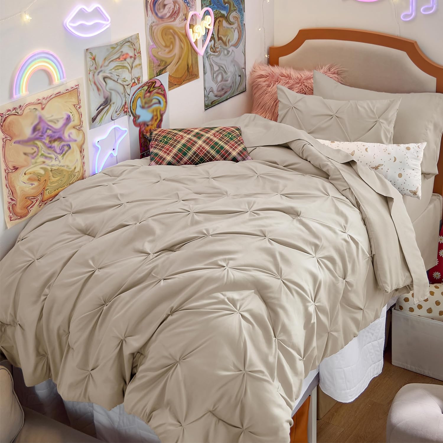 Bedsure King Size Comforter Set - Bedding Sets King 7 Pieces, Pintuck Bed in a Bag Grey Bed Set with Comforter, Sheets, Pillowcases & Shams