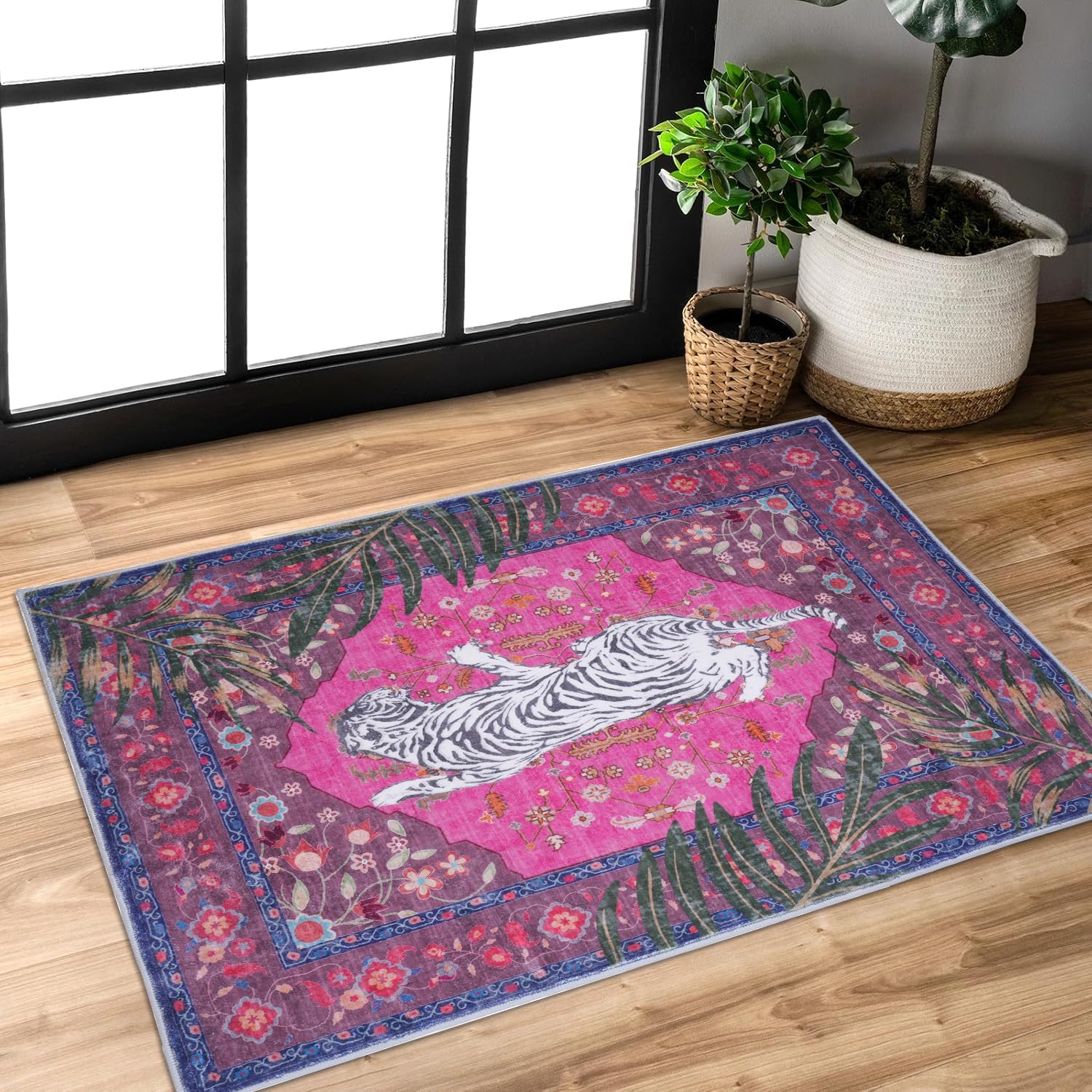 5x7 FT Leopard Rug for Living Room Pink Leopard Vintage Animal Rug Aesthetic Pink Rugs for Girls Room Nursery Bedroom Home Office Dorm Thin Bright Blush Pink Carpet (Light Pink, 5X7 FT)
