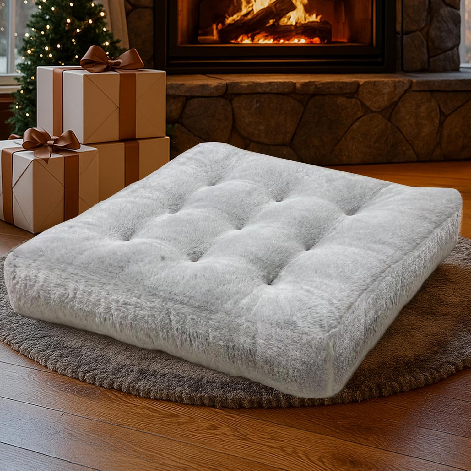 Degrees of Comfort Meditation Floor Pillow, Round Large Pillows Seating for Adults, Tufted Corduroy Cushion for Tatami Living Room, Grey, 22 Inch