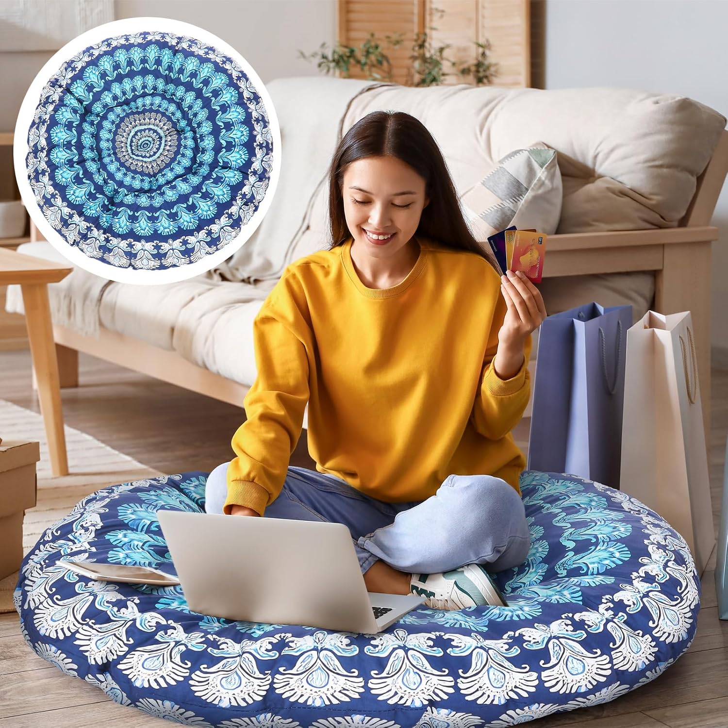 Large Floor Cushion Seating Round Floor Pillows Cushions for Adults Oversized Playroom Pillows Reading Nook Big Pillow for Sitting Meditation Yoga Living Room Sofa Balcony(Gray)