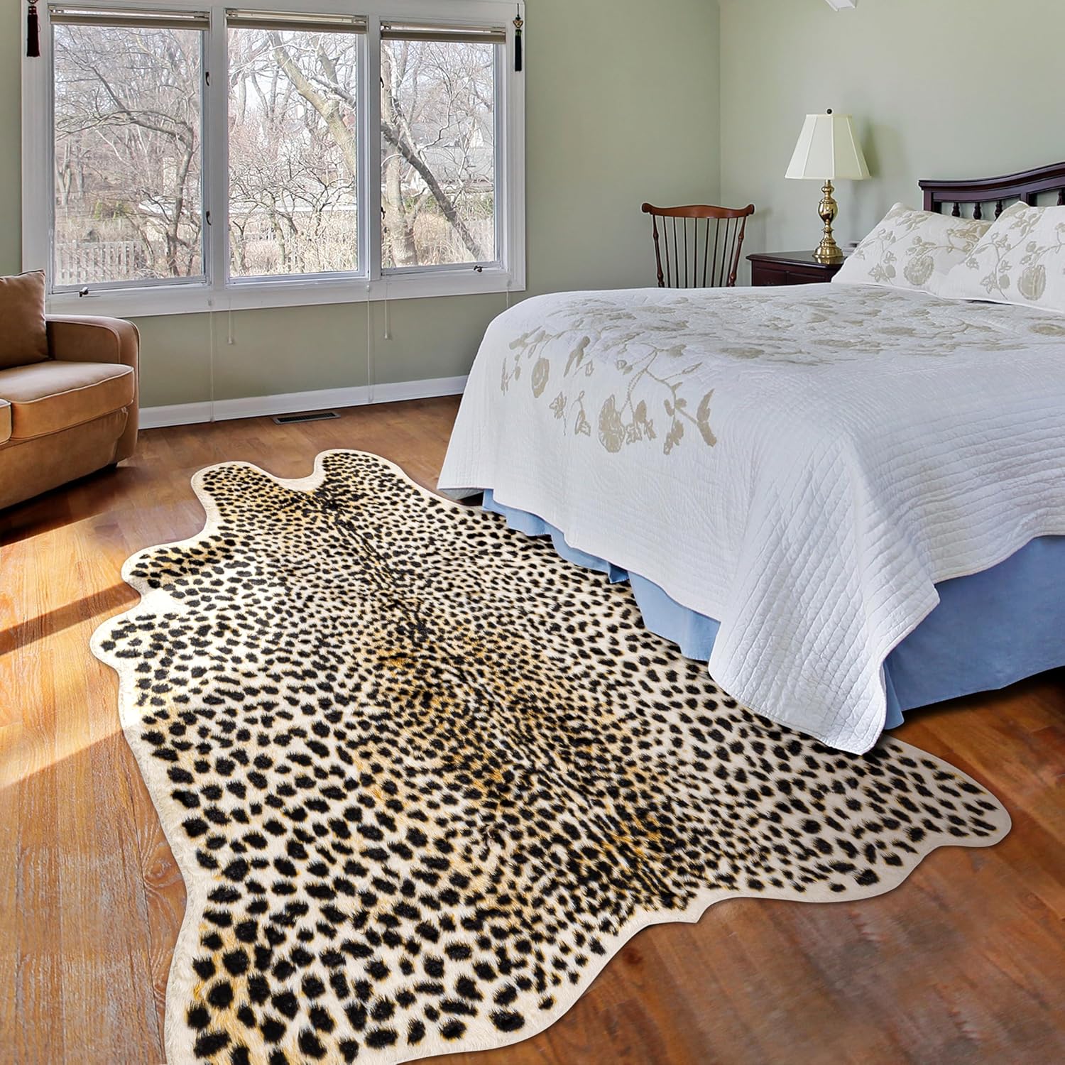 Cheetah Print Rug, Leopard Rug 5.2x7 Faux Animal Print Skin Cheetah Area Rug for Bedroom Living Room Animal Fur Hide Rustic Antelope Multicolor