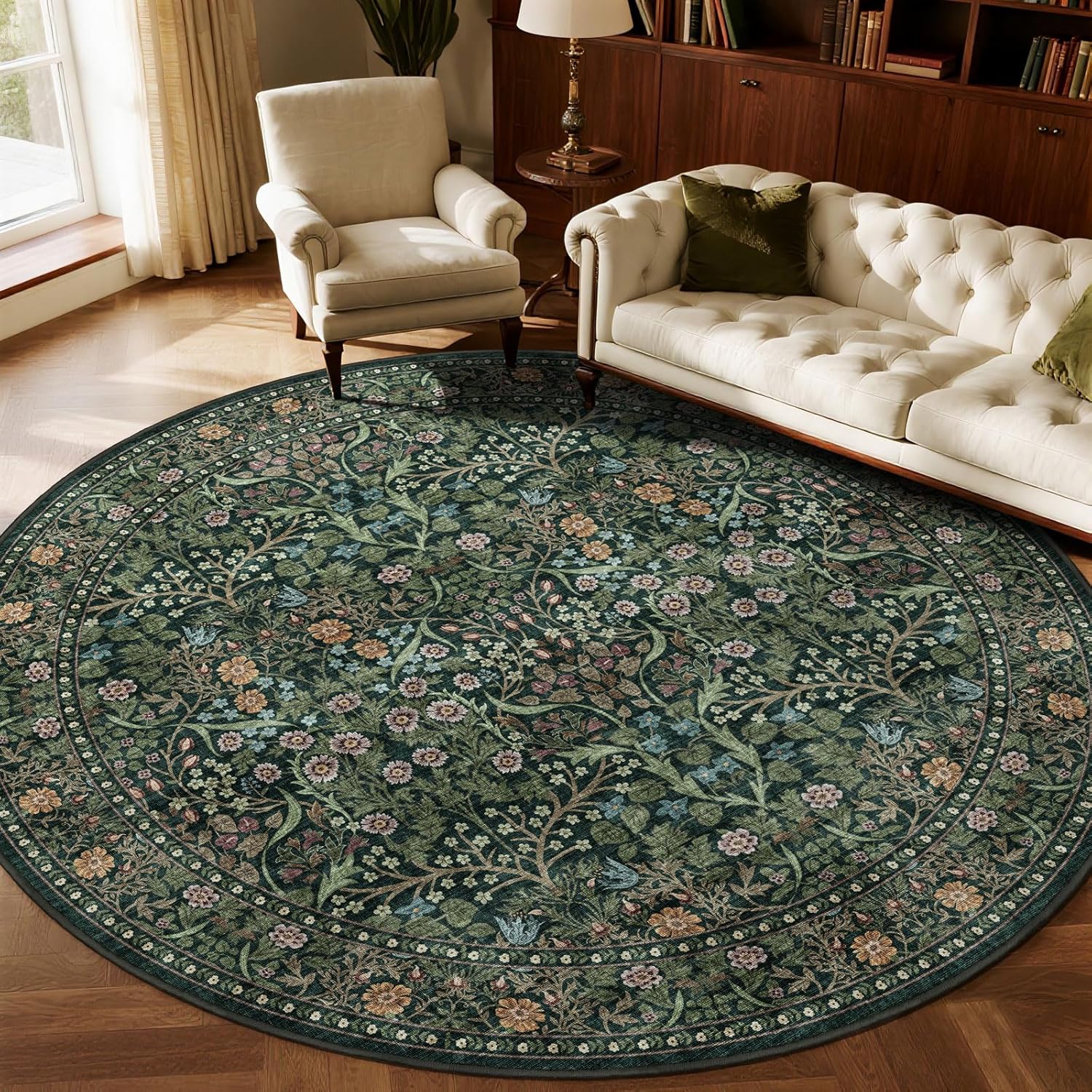 Floral 5x8 Living Room Area Rug - Sage Green Soft Washable Boho Rugs for Bedroom Aesthetic Stain Resistant Carpet Non Slip Modern Insect Print Rugs for Living Room Dining Room Kids Room Office