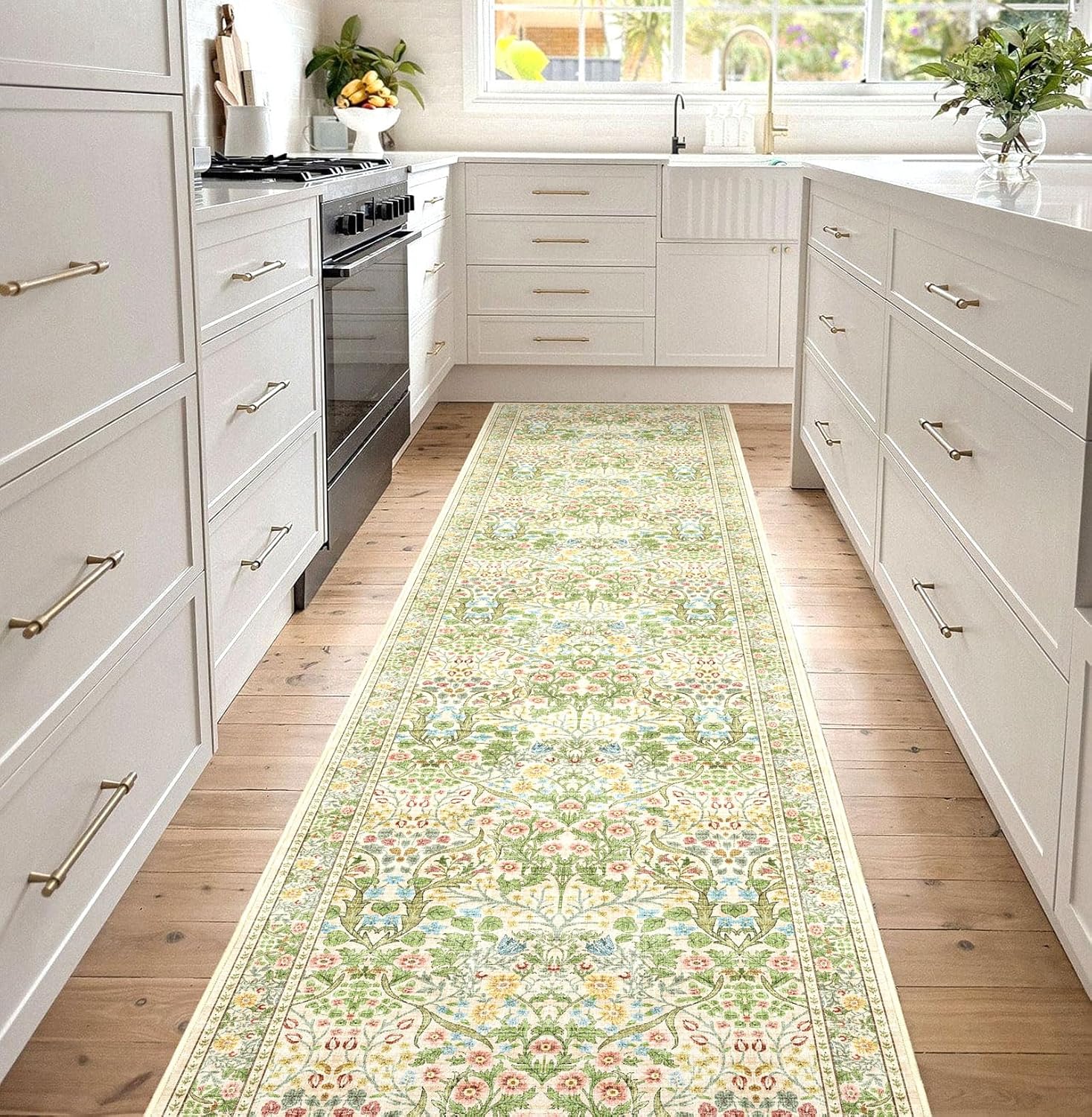Floral 5x8 Living Room Area Rug - Sage Green Soft Washable Boho Rugs for Bedroom Aesthetic Stain Resistant Carpet Non Slip Modern Insect Print Rugs for Living Room Dining Room Kids Room Office