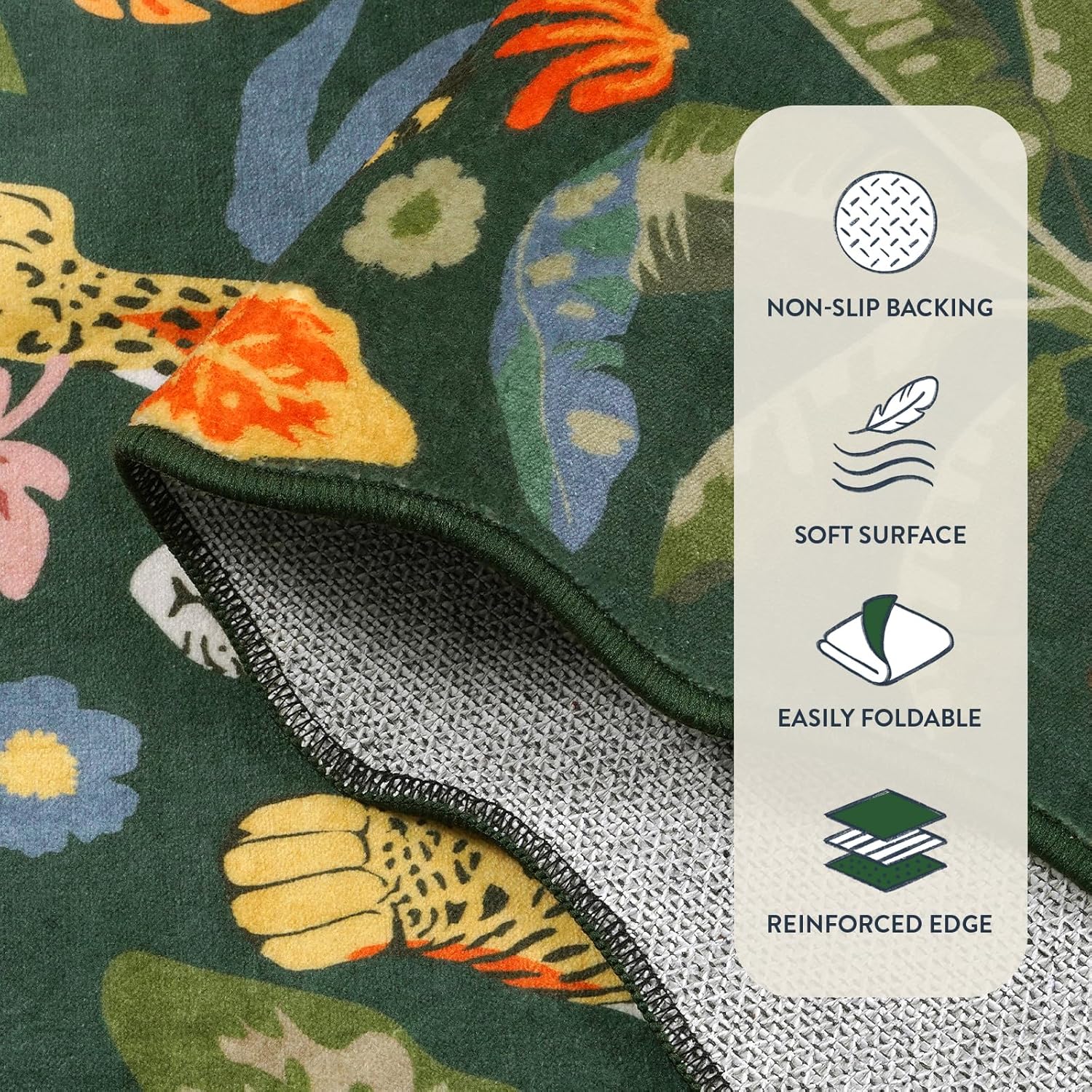 LEEVAN 5x7 Animal Area Rugs Washable Green Tiger Living Room Rugs Non Slip Scalloped Tiger Bedroom Rug Low Pile Leopard Nursery Floor Carpet Jungle Leaf Print Kids Rug