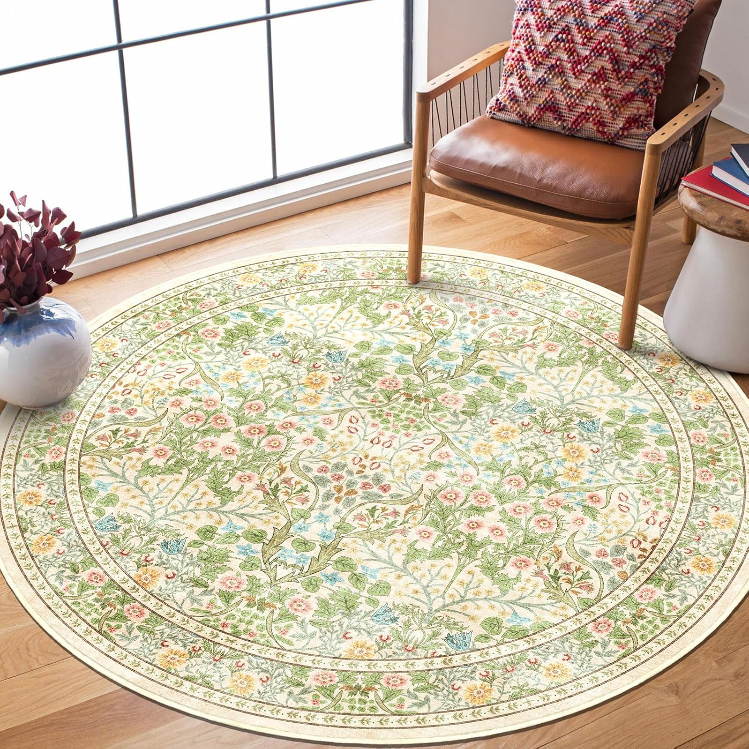 Floral 5x8 Living Room Area Rug - Sage Green Soft Washable Boho Rugs for Bedroom Aesthetic Stain Resistant Carpet Non Slip Modern Insect Print Rugs for Living Room Dining Room Kids Room Office