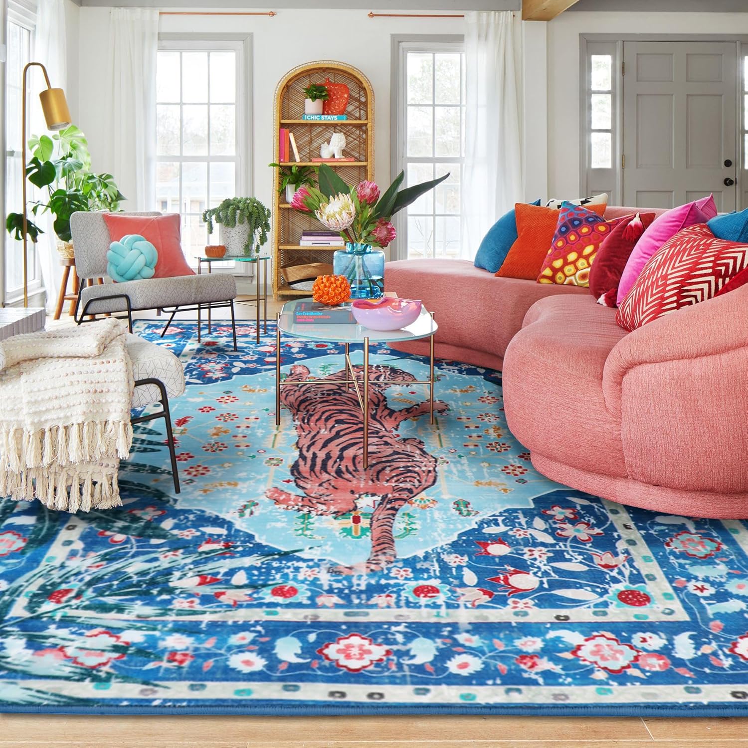 5x7 FT Leopard Rug for Living Room Pink Leopard Vintage Animal Rug Aesthetic Pink Rugs for Girls Room Nursery Bedroom Home Office Dorm Thin Bright Blush Pink Carpet (Light Pink, 5X7 FT)