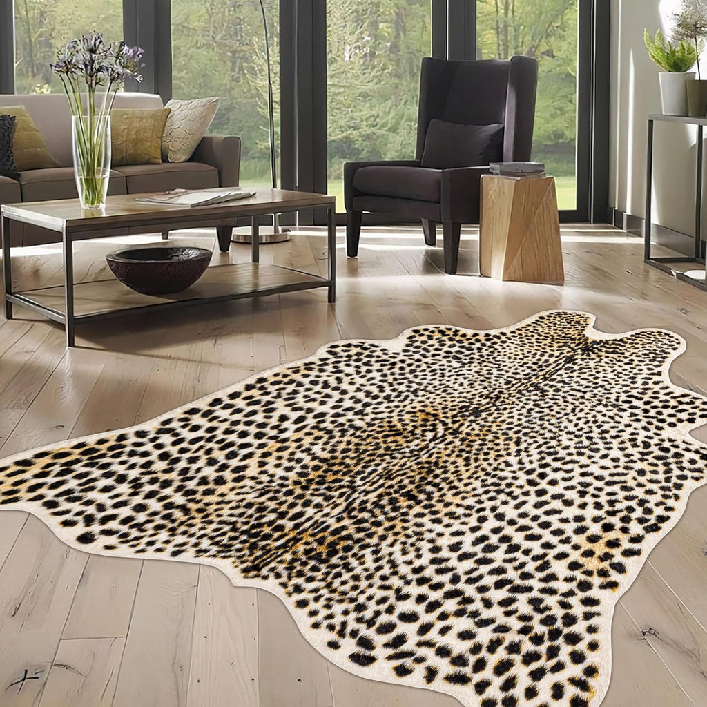Cheetah Print Rug, Leopard Rug 5.2x7 Faux Animal Print Skin Cheetah Area Rug for Bedroom Living Room Animal Fur Hide Rustic Antelope Multicolor