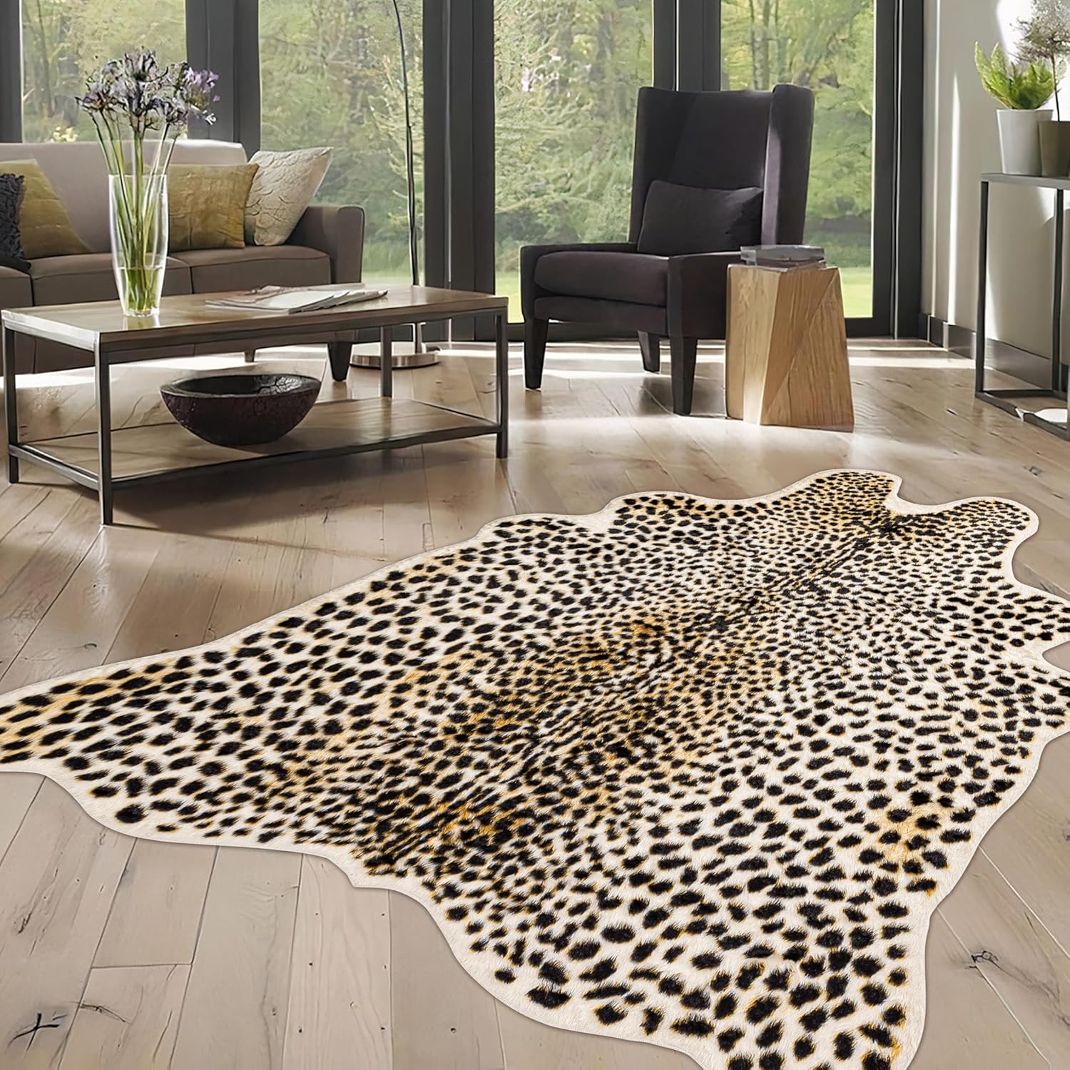 Cheetah Print Rug, Leopard Rug 5.2x7 Faux Animal Print Skin Cheetah Area Rug for Bedroom Living Room Animal Fur Hide Rustic Antelope Multicolor