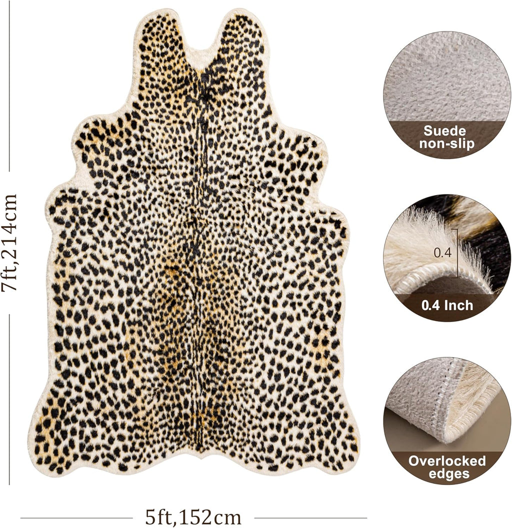 Cheetah Print Rug, Leopard Rug 5.2x7 Faux Animal Print Skin Cheetah Area Rug for Bedroom Living Room Animal Fur Hide Rustic Antelope Multicolor