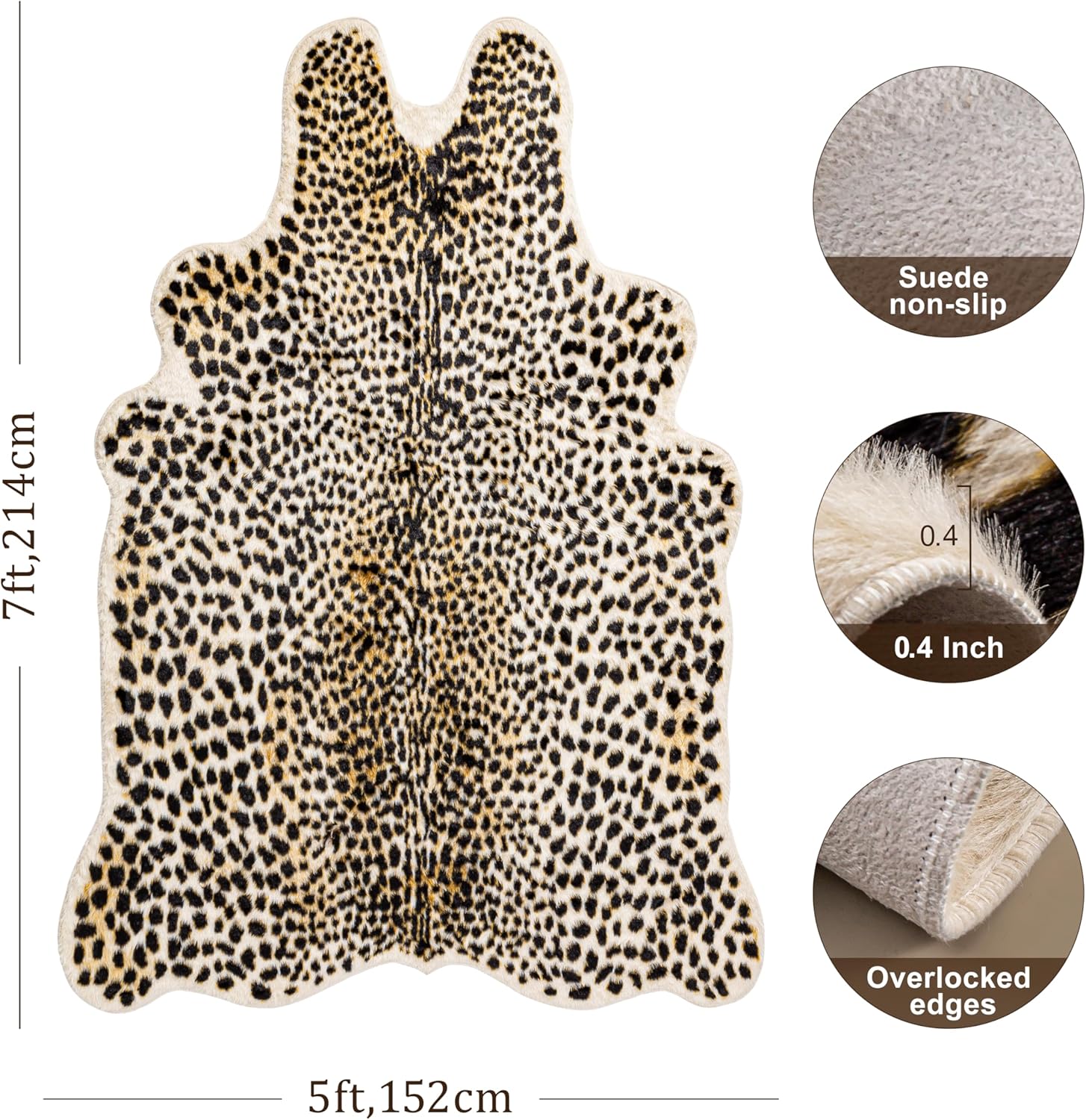 Cheetah Print Rug, Leopard Rug 5.2x7 Faux Animal Print Skin Cheetah Area Rug for Bedroom Living Room Animal Fur Hide Rustic Antelope Multicolor