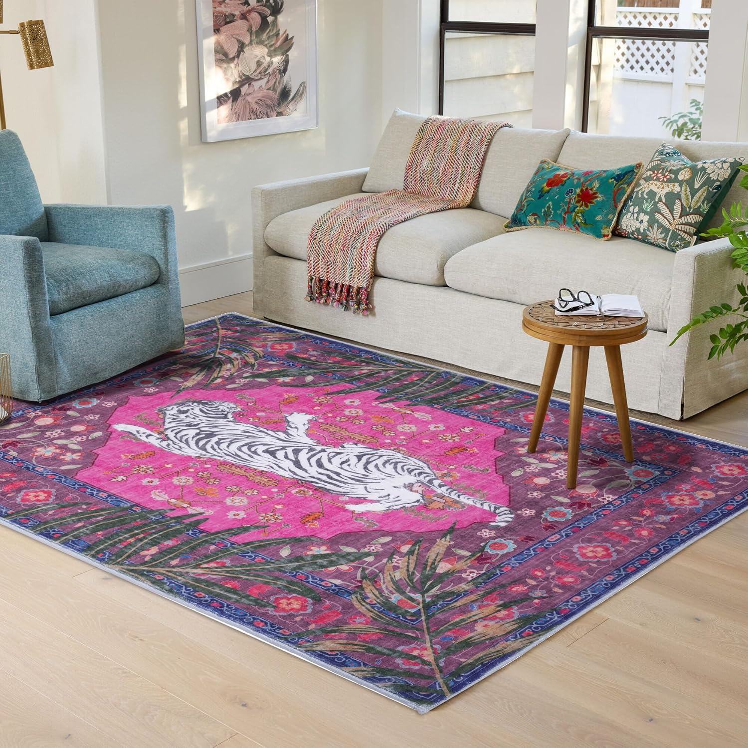 5x7 FT Leopard Rug for Living Room Pink Leopard Vintage Animal Rug Aesthetic Pink Rugs for Girls Room Nursery Bedroom Home Office Dorm Thin Bright Blush Pink Carpet (Light Pink, 5X7 FT)