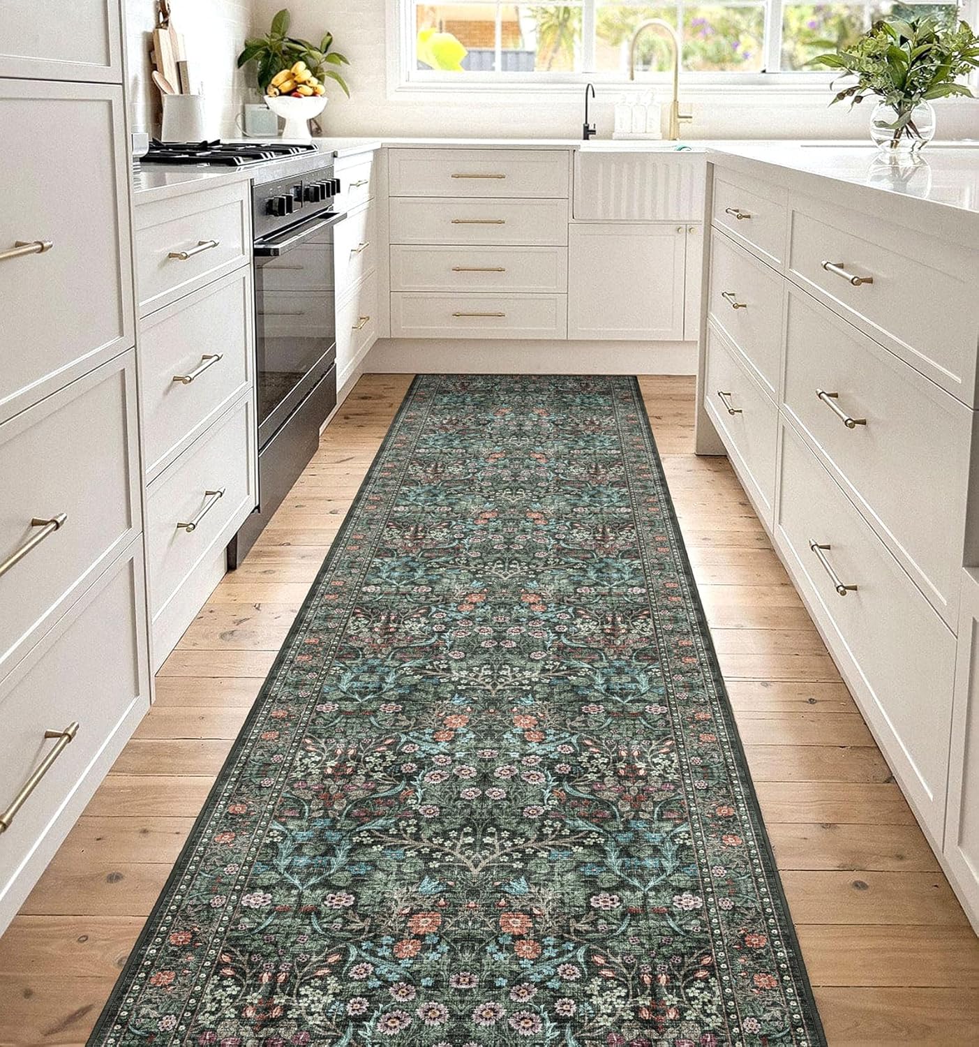 Floral 5x8 Living Room Area Rug - Sage Green Soft Washable Boho Rugs for Bedroom Aesthetic Stain Resistant Carpet Non Slip Modern Insect Print Rugs for Living Room Dining Room Kids Room Office