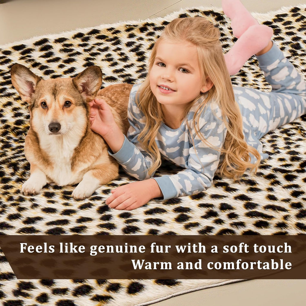 Cheetah Print Rug, Leopard Rug 5.2x7 Faux Animal Print Skin Cheetah Area Rug for Bedroom Living Room Animal Fur Hide Rustic Antelope Multicolor