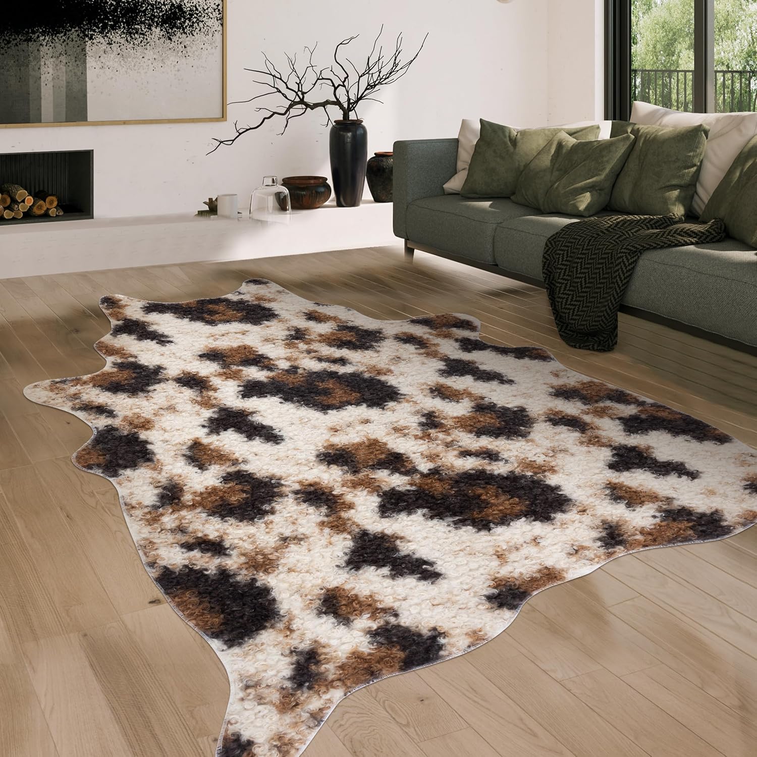 Cheetah Print Rug, Leopard Rug 5.2x7 Faux Animal Print Skin Cheetah Area Rug for Bedroom Living Room Animal Fur Hide Rustic Antelope Multicolor