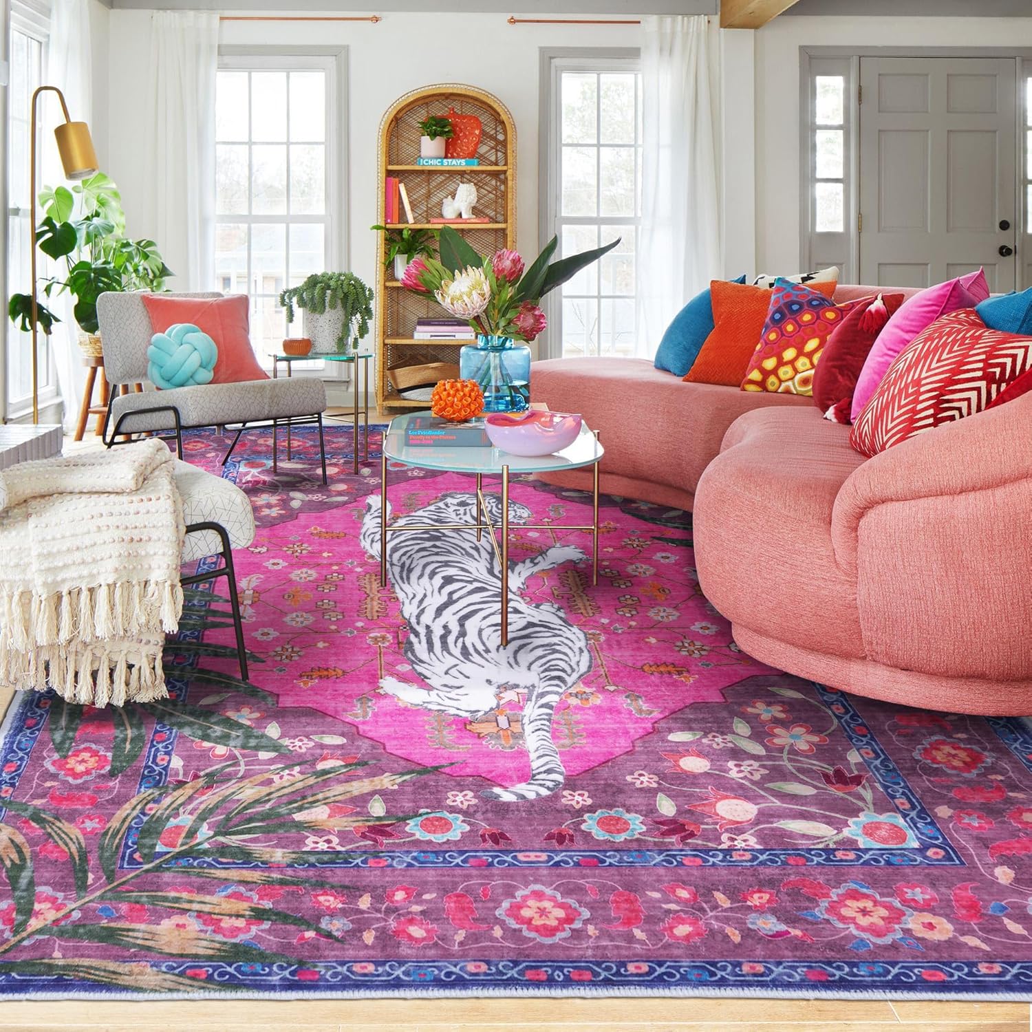 5x7 FT Leopard Rug for Living Room Pink Leopard Vintage Animal Rug Aesthetic Pink Rugs for Girls Room Nursery Bedroom Home Office Dorm Thin Bright Blush Pink Carpet (Light Pink, 5X7 FT)