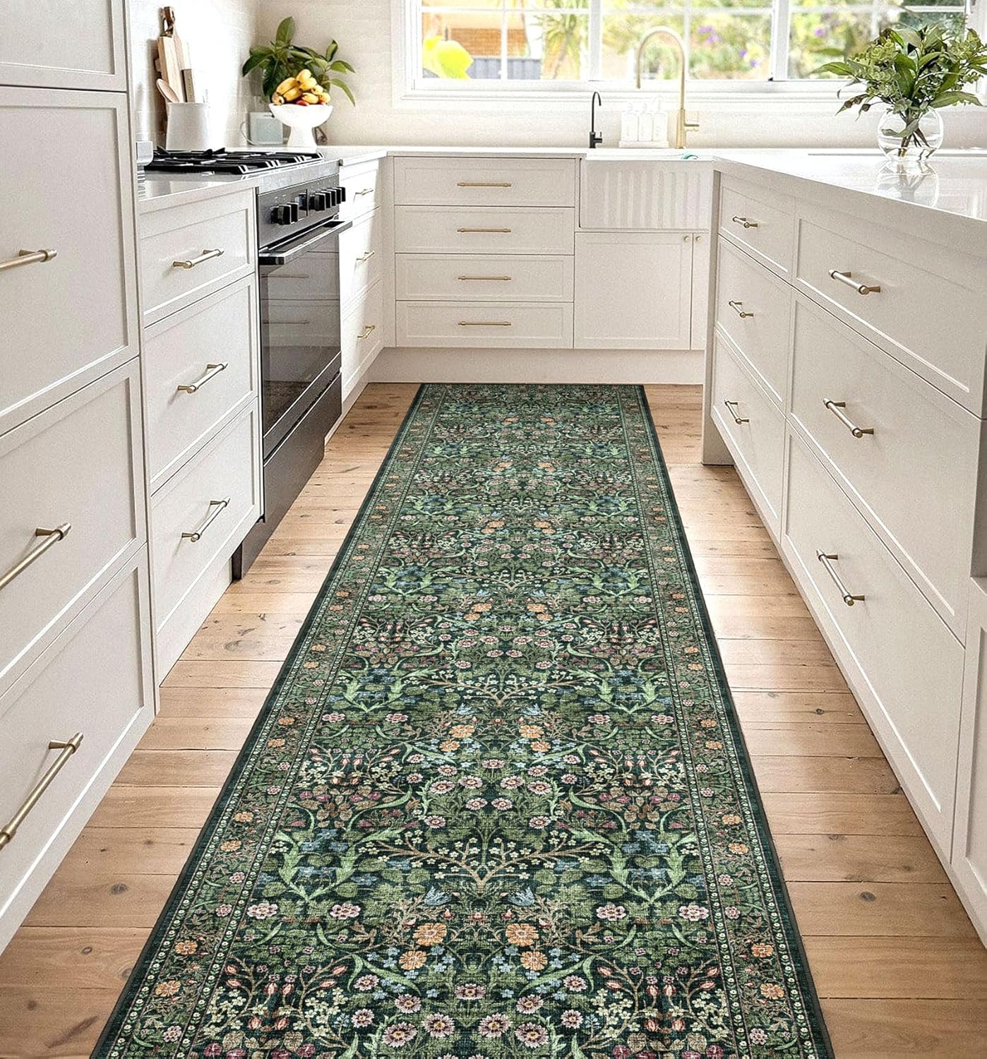 Floral 5x8 Living Room Area Rug - Sage Green Soft Washable Boho Rugs for Bedroom Aesthetic Stain Resistant Carpet Non Slip Modern Insect Print Rugs for Living Room Dining Room Kids Room Office