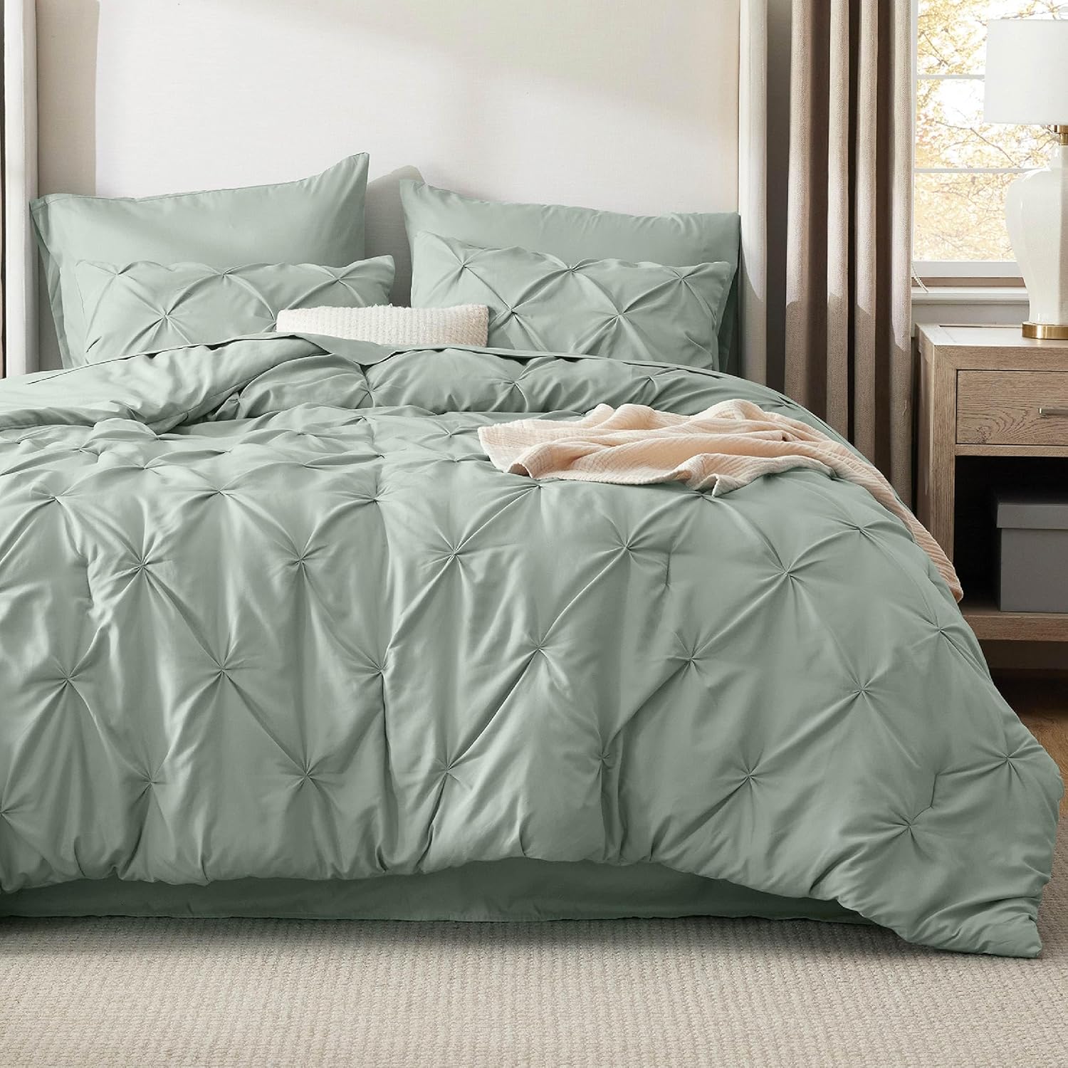 Bedsure King Size Comforter Set - Bedding Sets King 7 Pieces, Pintuck Bed in a Bag Grey Bed Set with Comforter, Sheets, Pillowcases & Shams