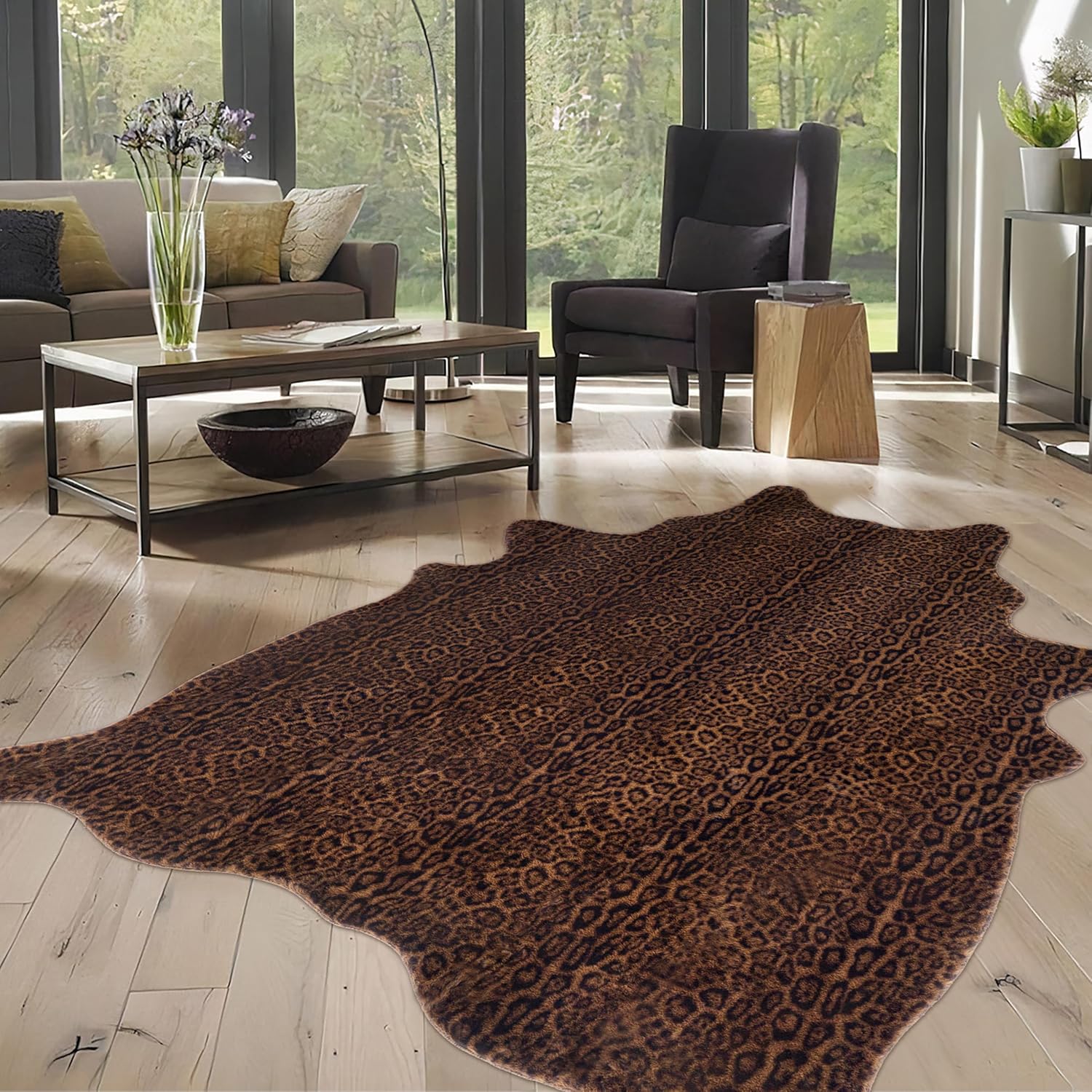 Cheetah Print Rug, Leopard Rug 5.2x7 Faux Animal Print Skin Cheetah Area Rug for Bedroom Living Room Animal Fur Hide Rustic Antelope Multicolor
