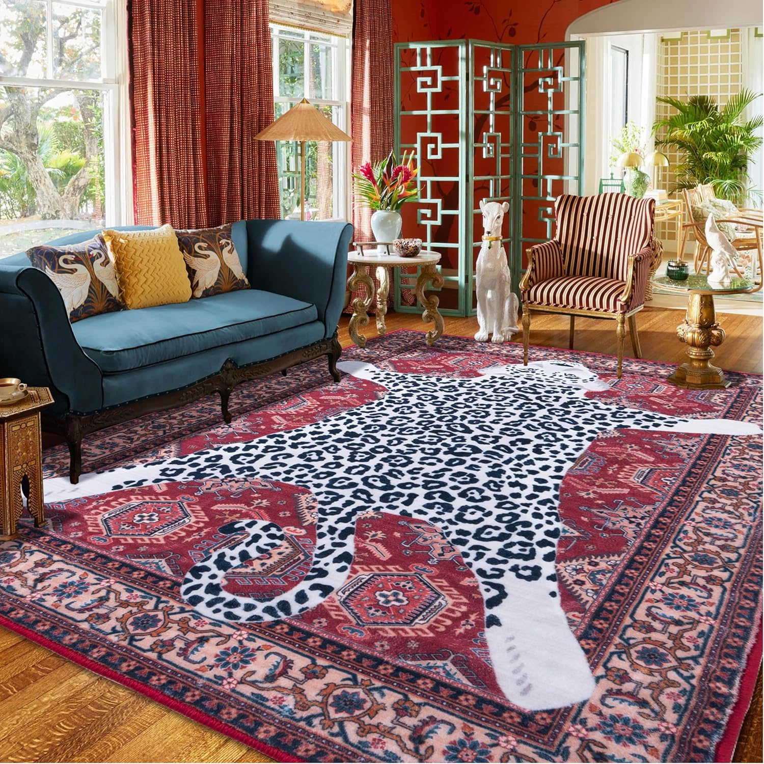 5x7 FT Leopard Rug for Living Room Pink Leopard Vintage Animal Rug Aesthetic Pink Rugs for Girls Room Nursery Bedroom Home Office Dorm Thin Bright Blush Pink Carpet (Light Pink, 5X7 FT)